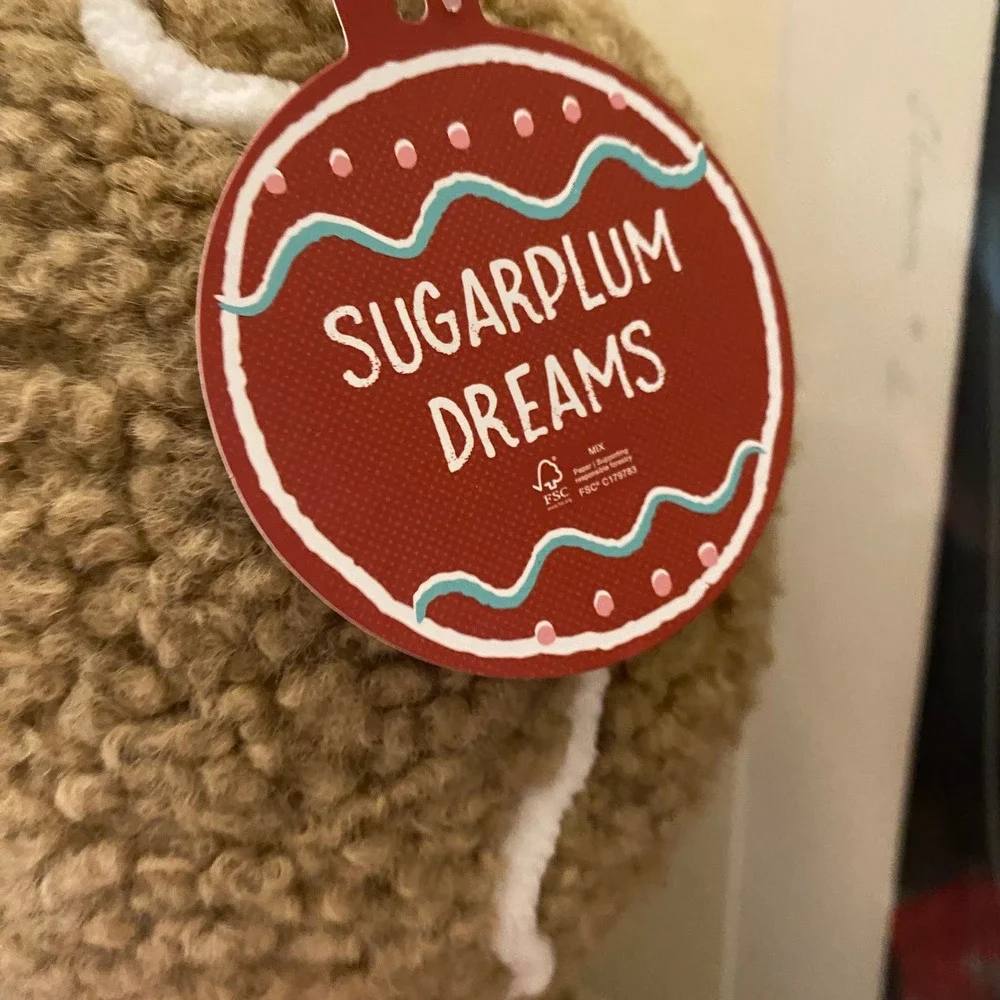 Sugarplum Dreams Gingerbread Man Plush Lifesize Decor 4FT Brown Sherpa Bow